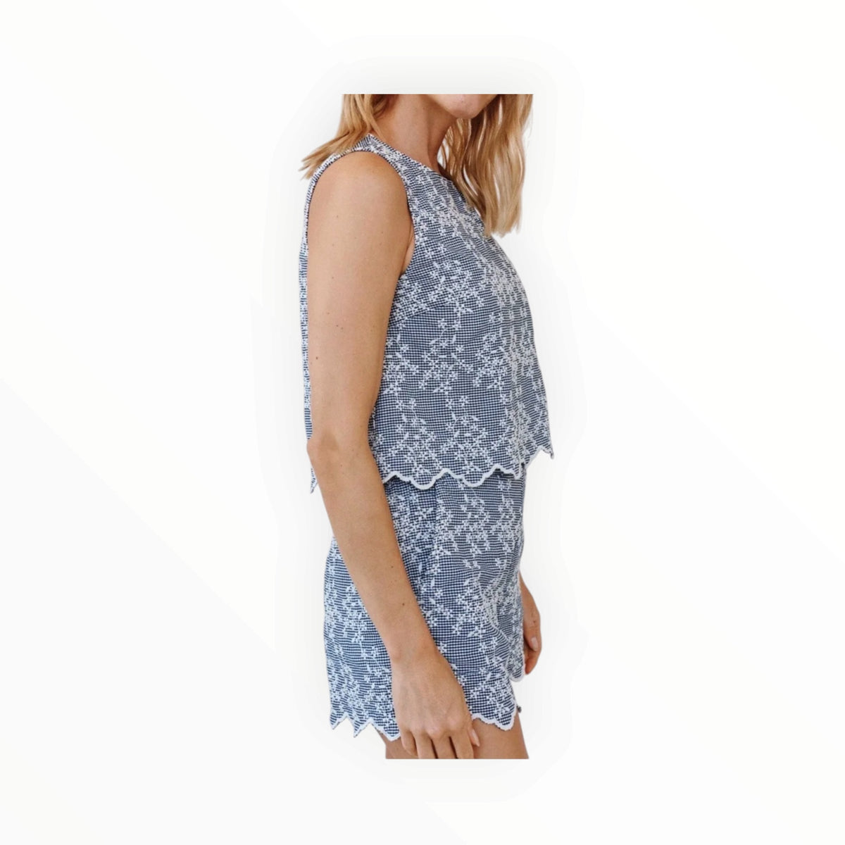 Bella Dahl Scallop Border Catalina Short - Floral Gingham