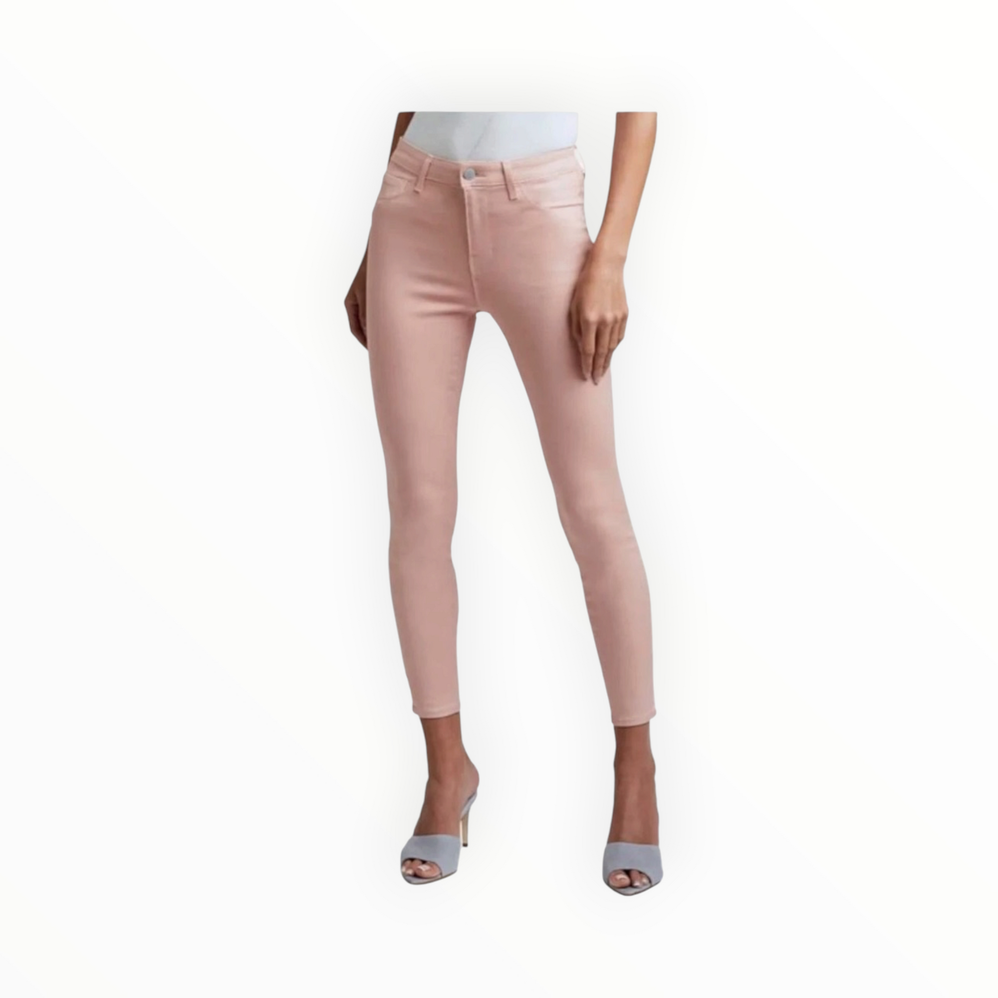 L'Agence Margot High-Rise Coated Skinny Jeans - Dusty Pink White Contrast