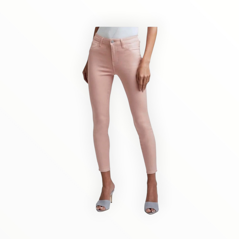 L'Agence Margot High-Rise Coated Skinny Jeans - Dusty Pink White Contrast