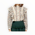 Stellah Eyelet Lace Trim Top - Beige Floral Multi