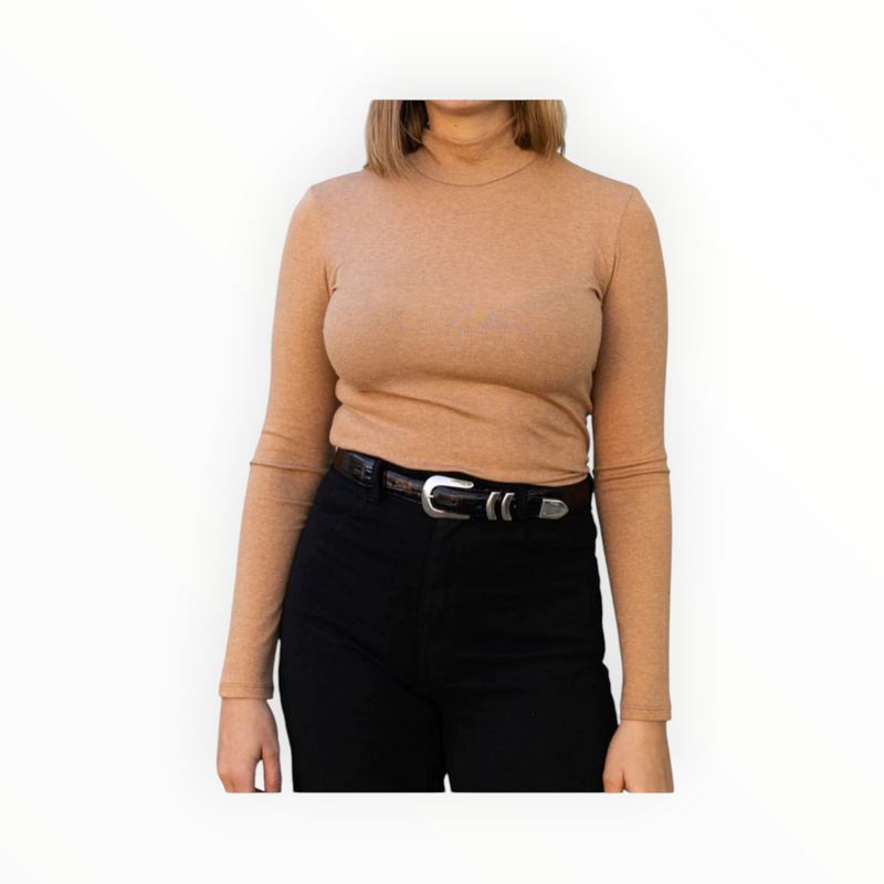 ecru Mock Neck Top - Camel