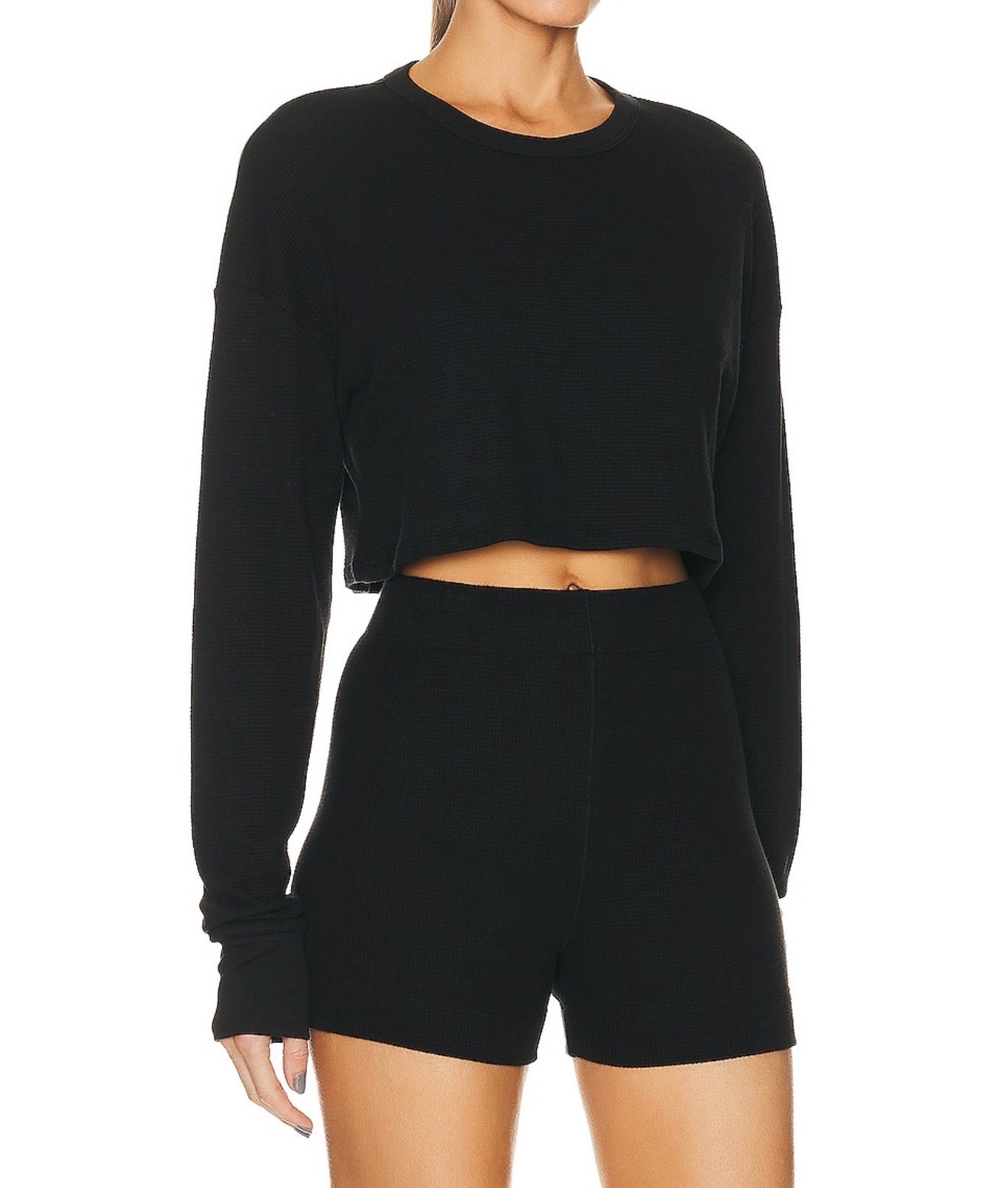 ÉTERNE Cropped Oversized Thermal Top - Black