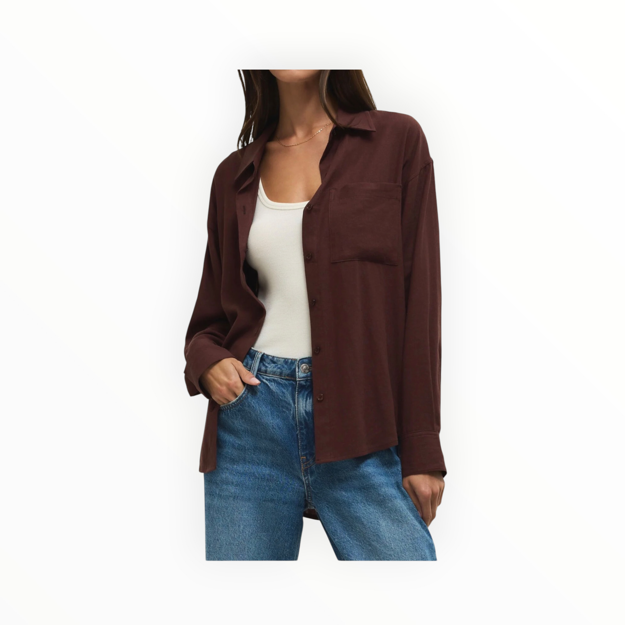 Z Supply Alfie Button Up Shirt - Chocolate Cherry