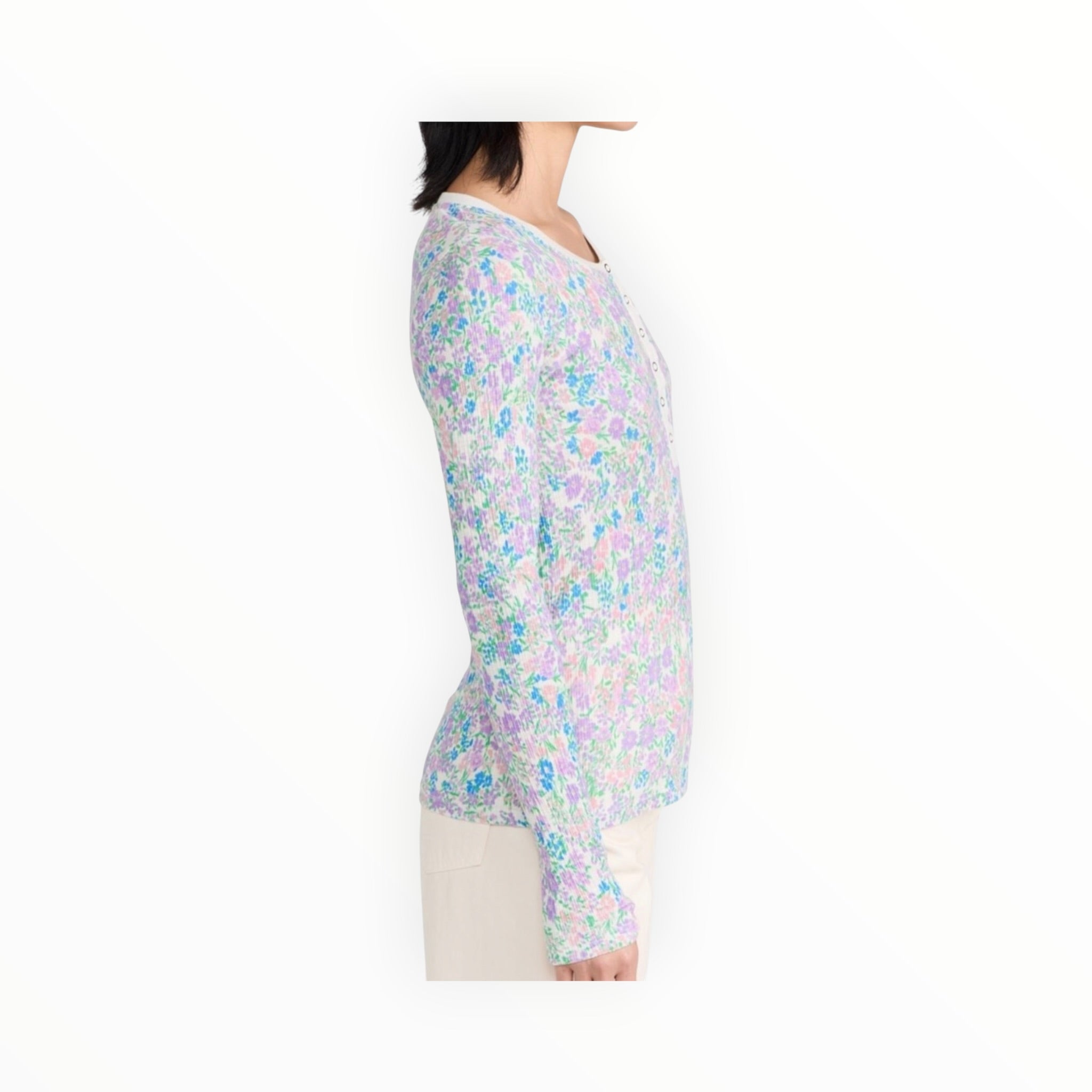 Sundry Vida Floral Henley - Oat Milk