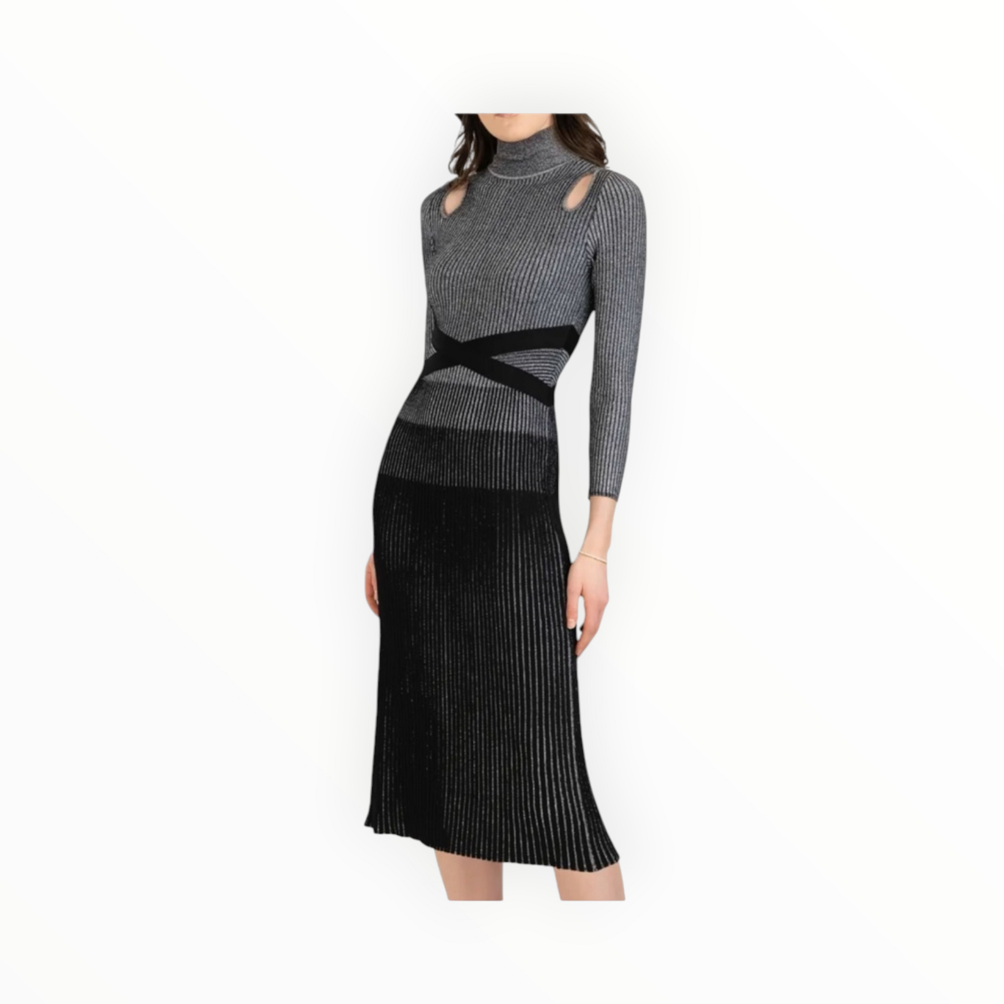Shoshanna Berry Metallic Ribbed Cutout Dress