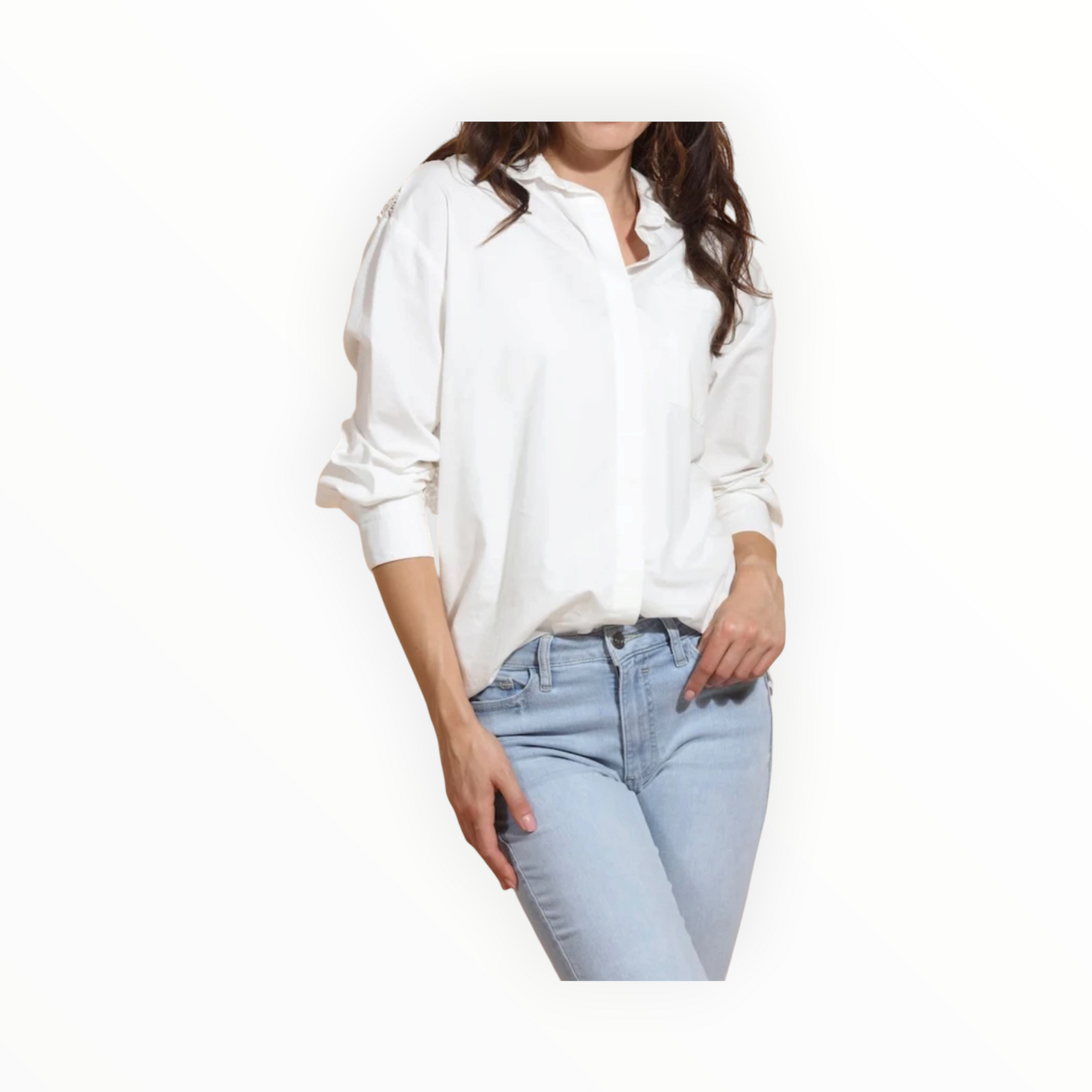 Jessie Liu Cotton Shirt with 3-D Applique Lace Back - White