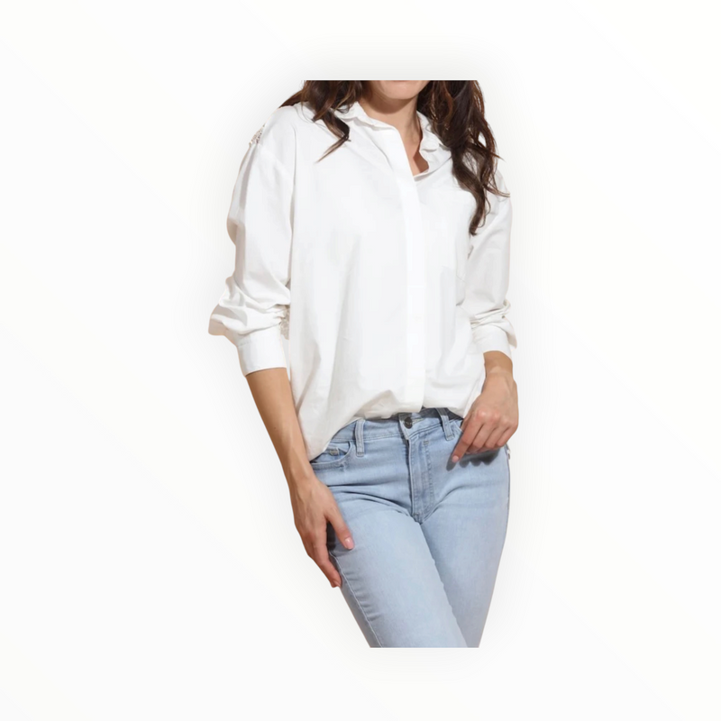 Jessie Liu Cotton Shirt with 3-D Applique Lace Back - White