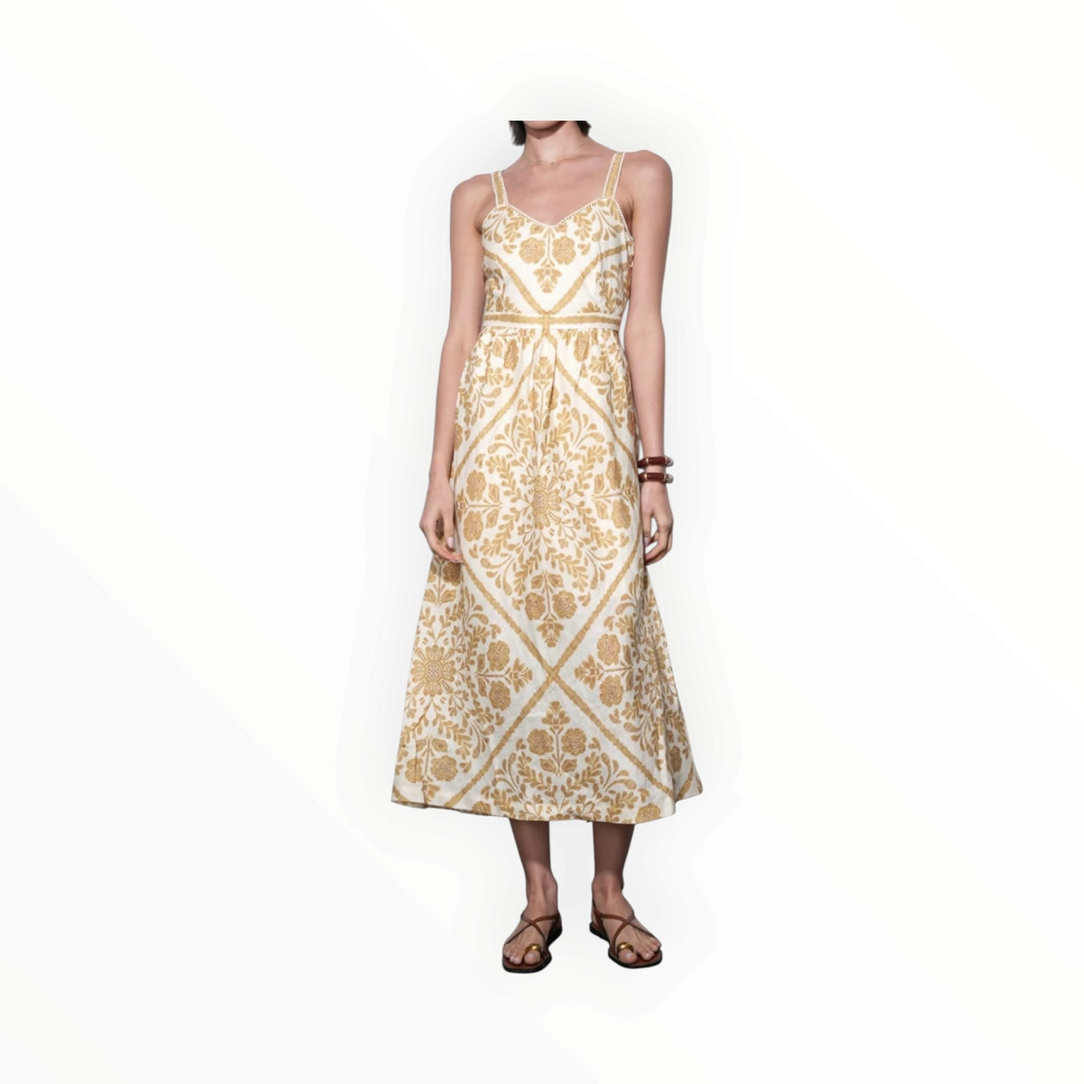 Greylin Layla Scarf Print Midi Dress - Brown/Yellow