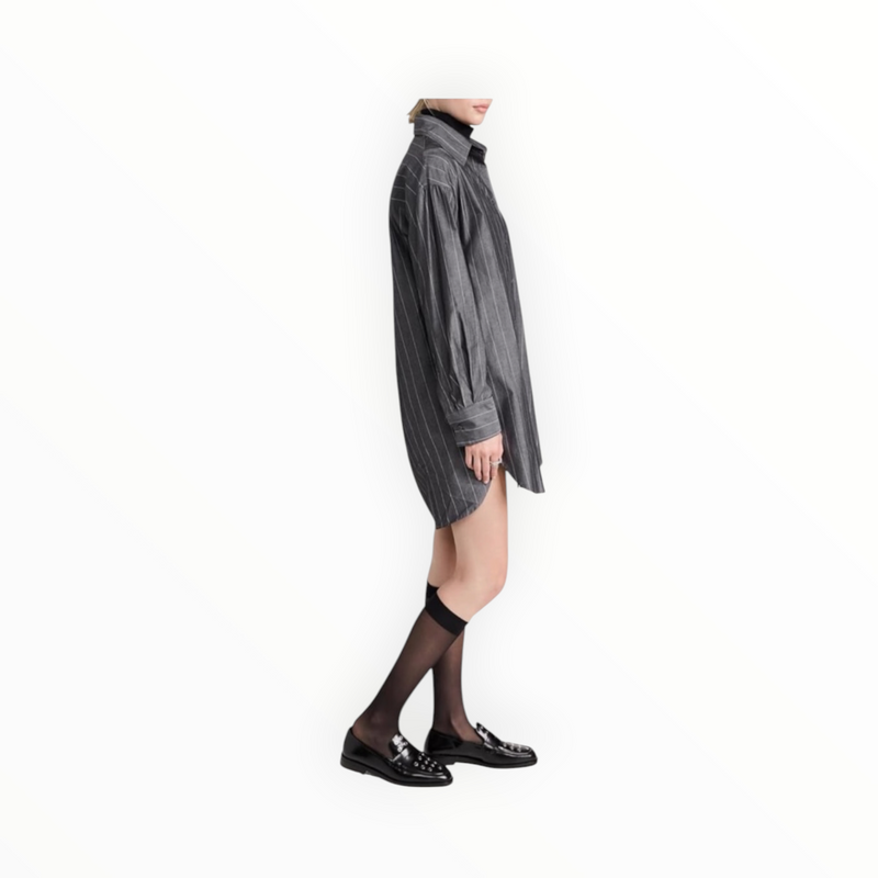 Enza Costa Pinstripe Shirt Dress - Charcoal