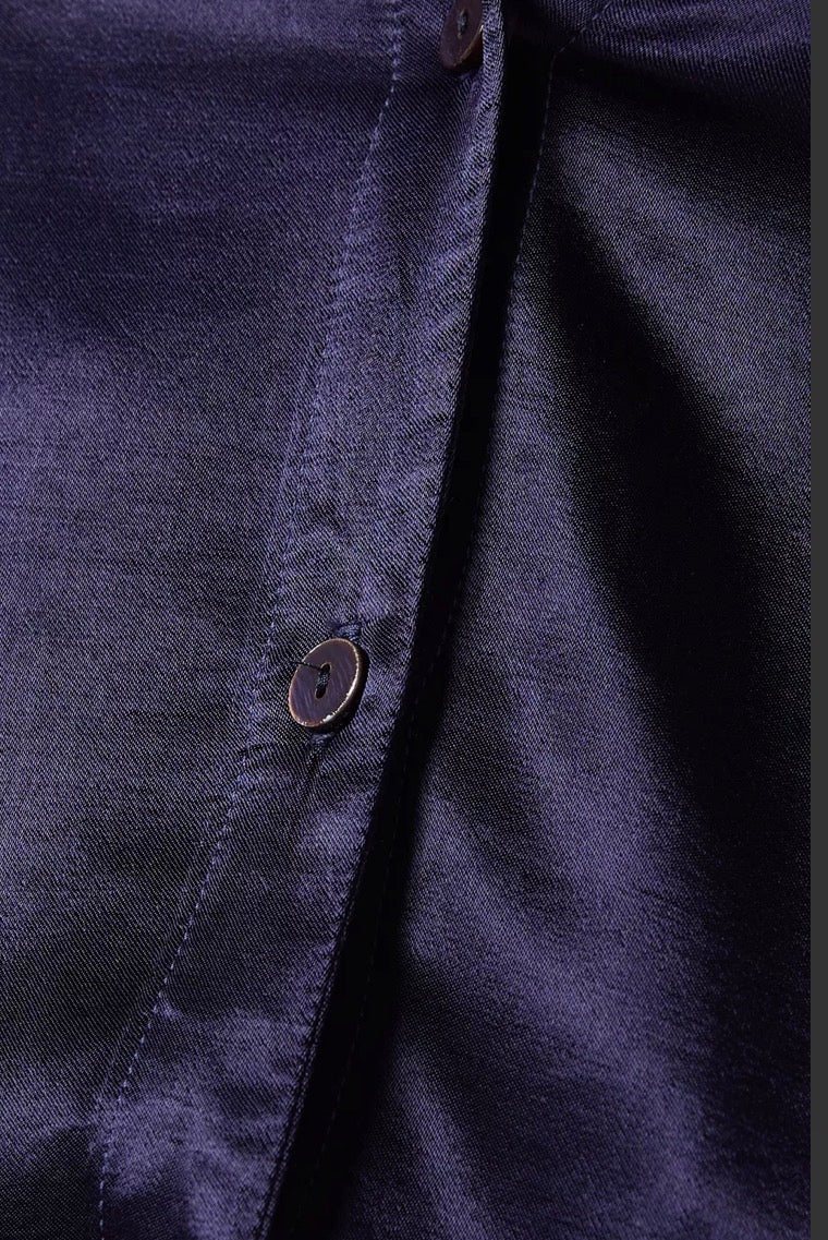 Enza Costa Satin Long Sleeve Shirt - Dark Navy