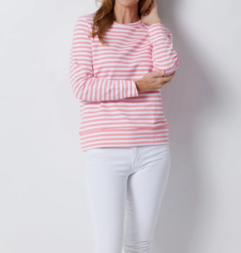 Sail to Sable Stripe Sweatshirt - Coral/White