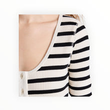 GANNI Striped Rib Knit Midi Dress - Black/White