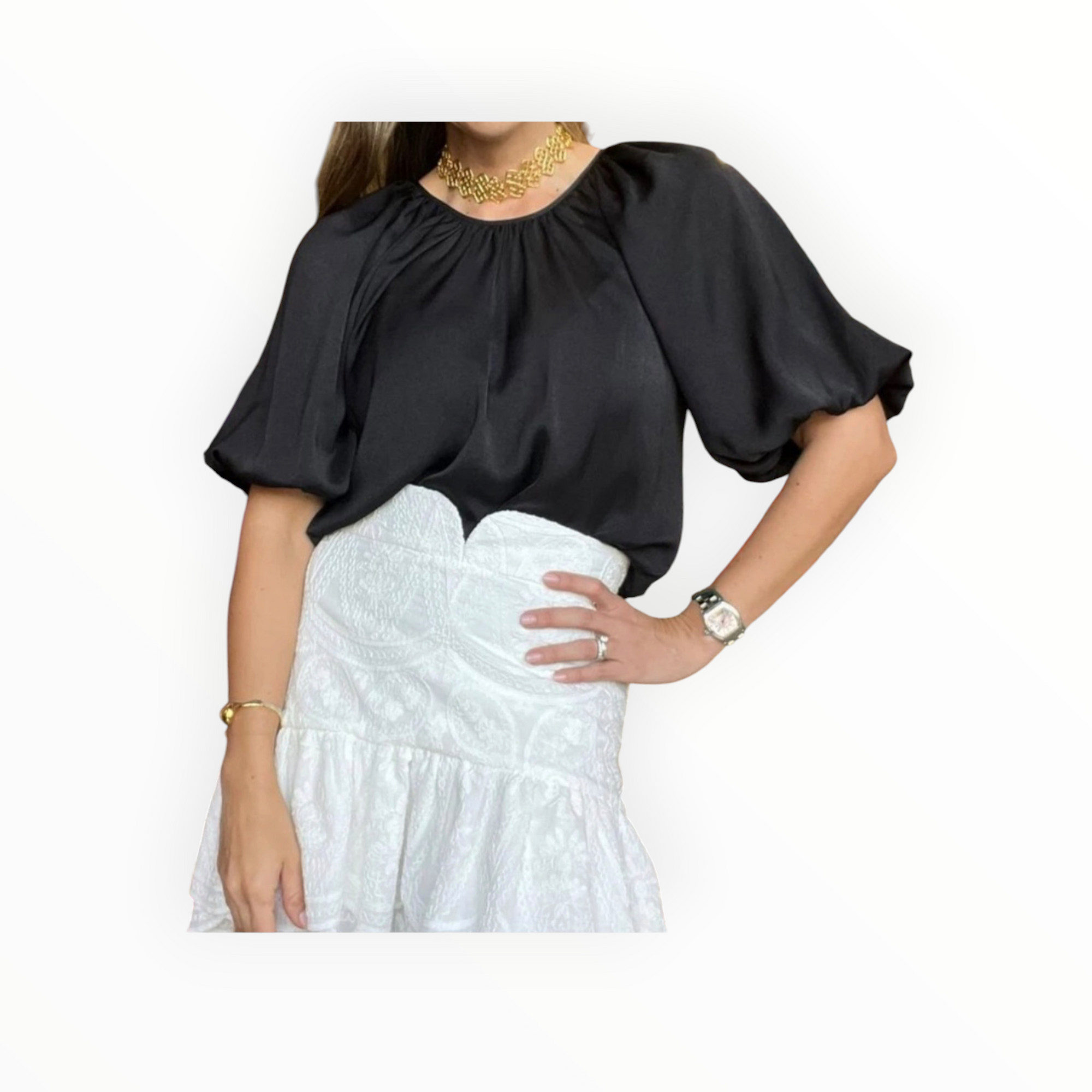 Greylin Nadia Balloon Sleeve Blouse - Black