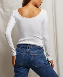perfectwhitetee Anya Ribbed Scoop Neck Top - White