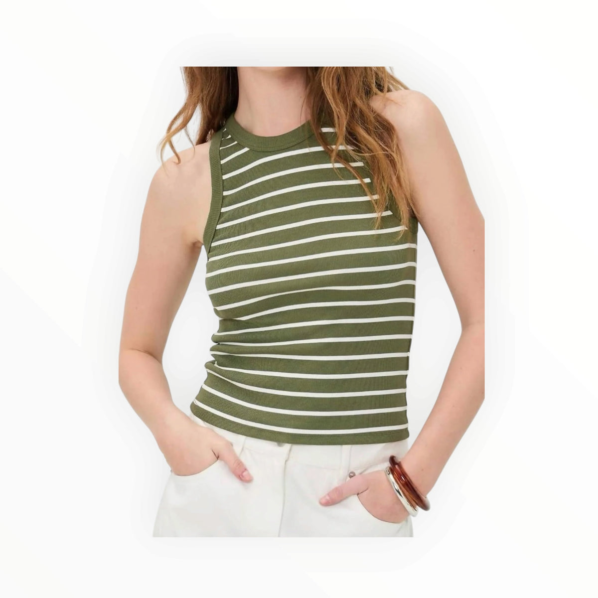 Velvet by Graham & Spencer Moire Tank - Green/White