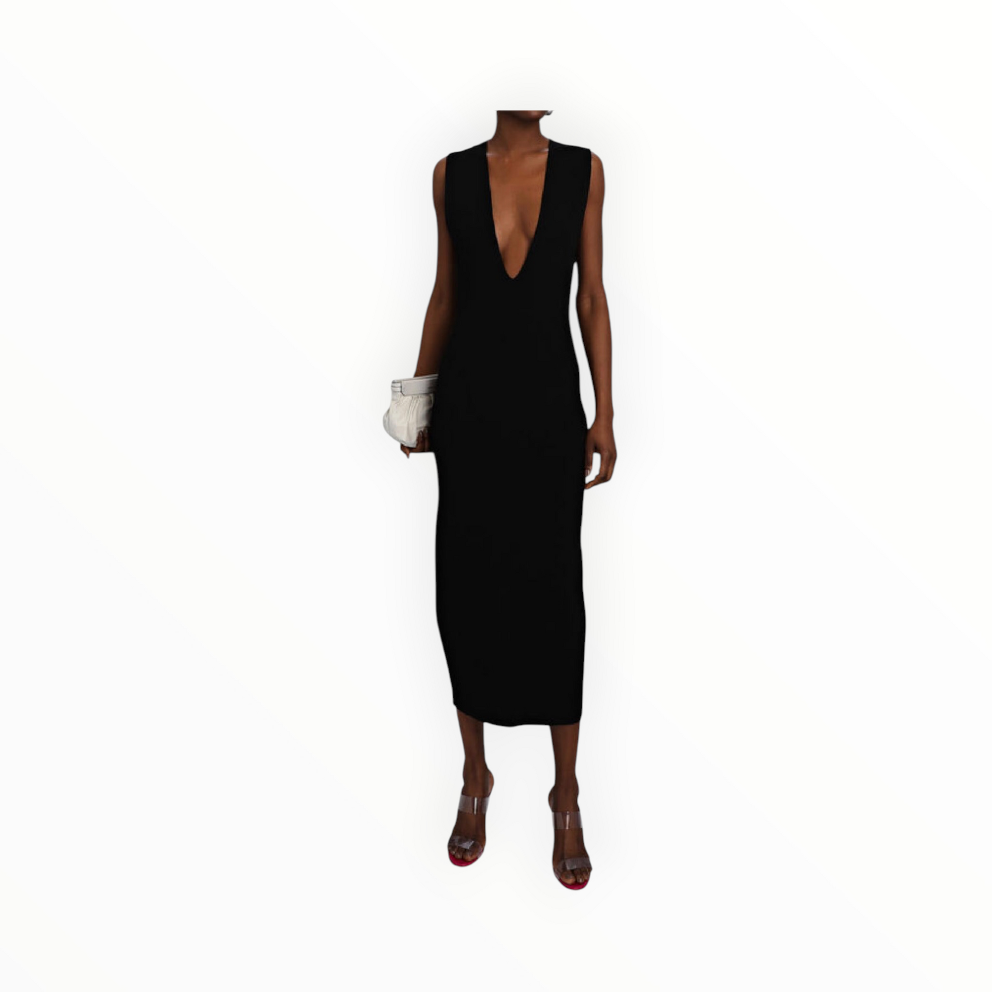 GAUGE81 Cesar V-Neck Rib Knit Midi Dress - Black