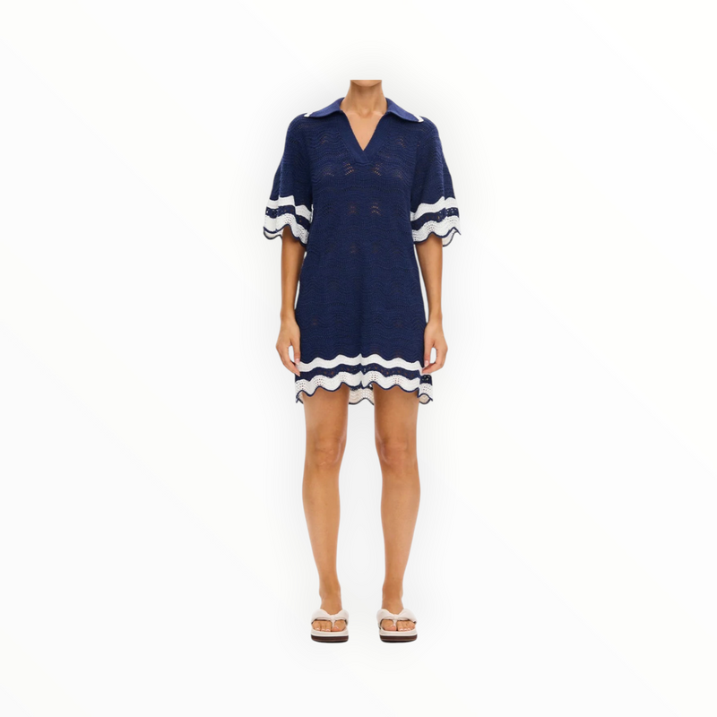 Kivari Camille Knit Mini Dress - Navy/White