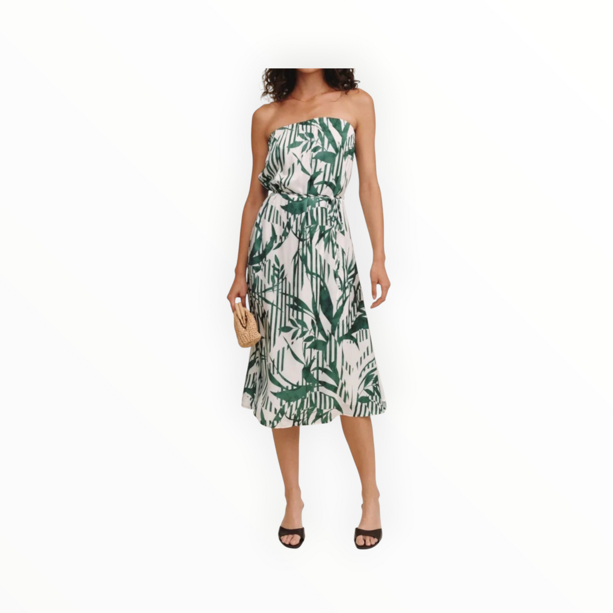 Bella Dahl Flowy Strapless Midi Dress - Palm Paradise Print