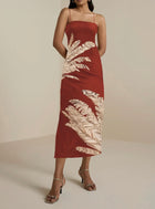 Hemant & Nandita Palm Strappy Midi Dress - Terracotta