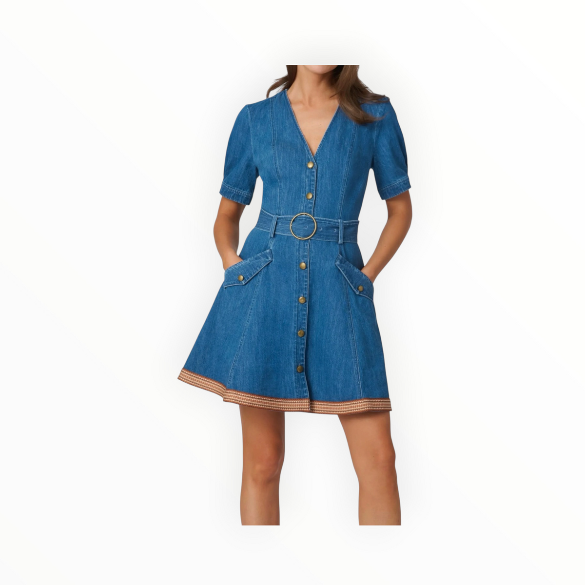 Shoshanna Classic Wash Denim W/Trim Payton Dress