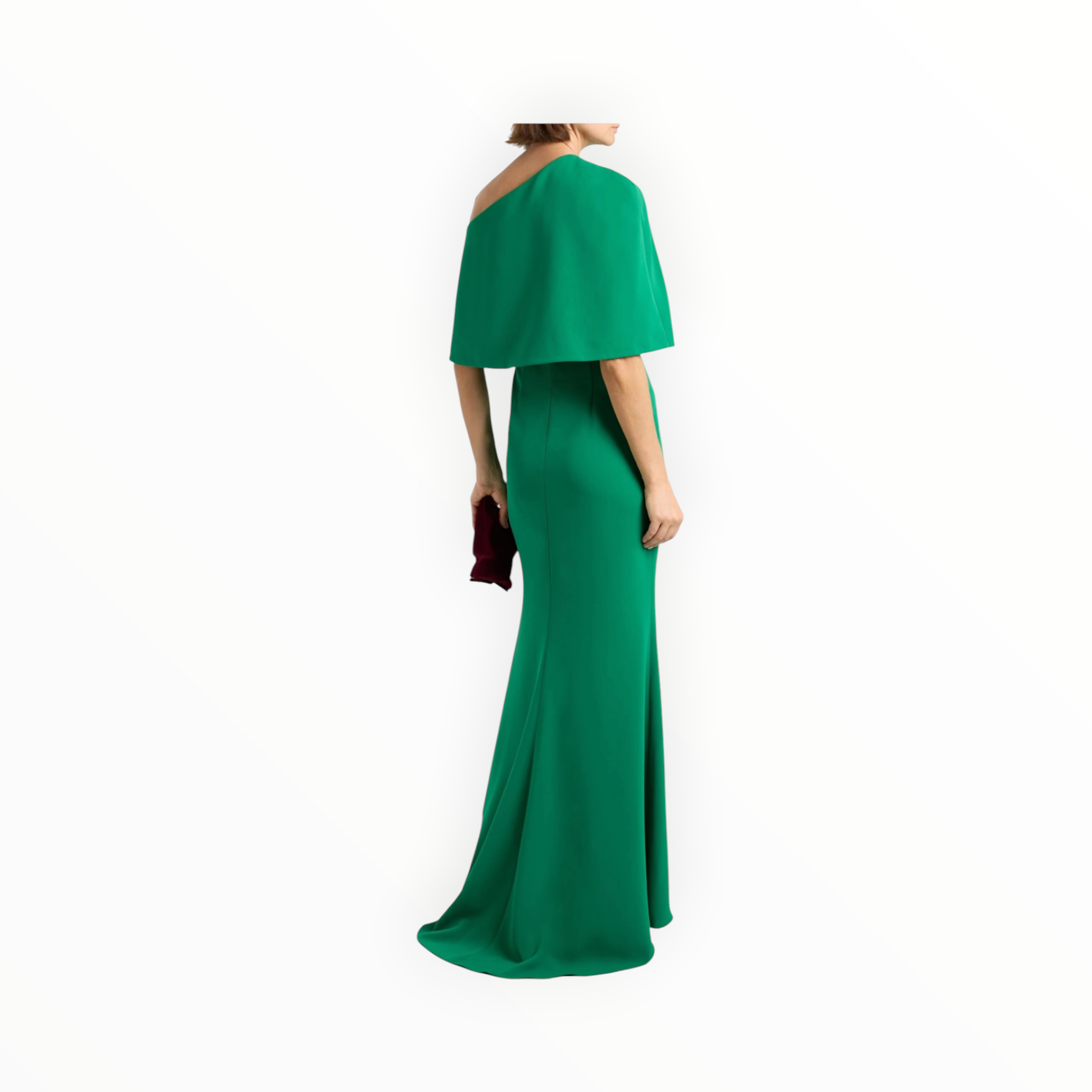 Badgley Mischka Stretch-Crepe Cape Gown - Green