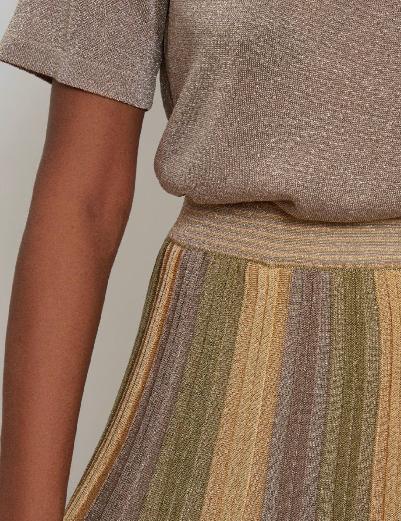 Maison Lurex Gala Pleated Skirt - April Moon/Green