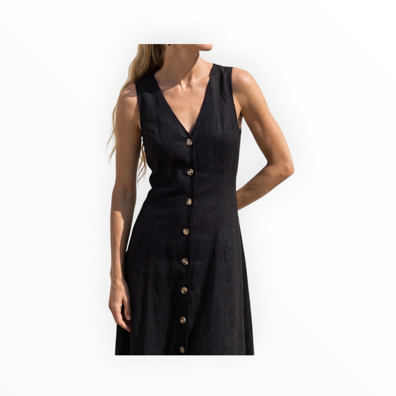 Amanda Maria Tailored Linen Blend Dress - Black