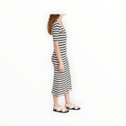 GANNI Striped Rib Knit Midi Dress - Black/White