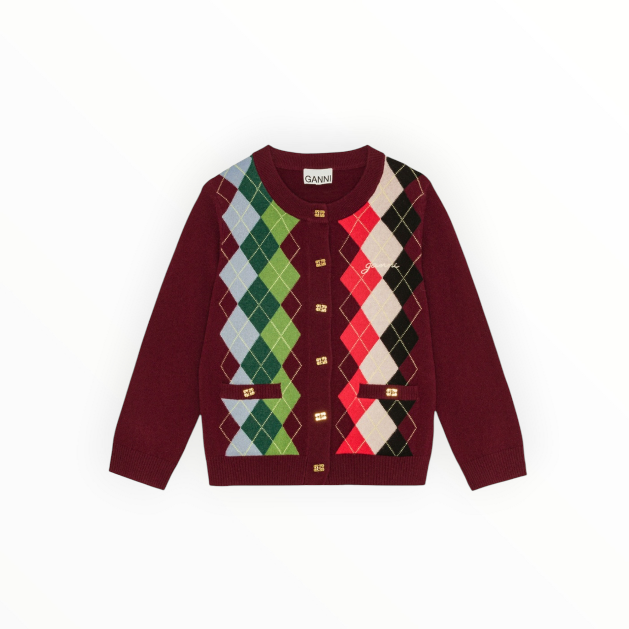 GANNI Argyle Print Cardigan - Tawny Port