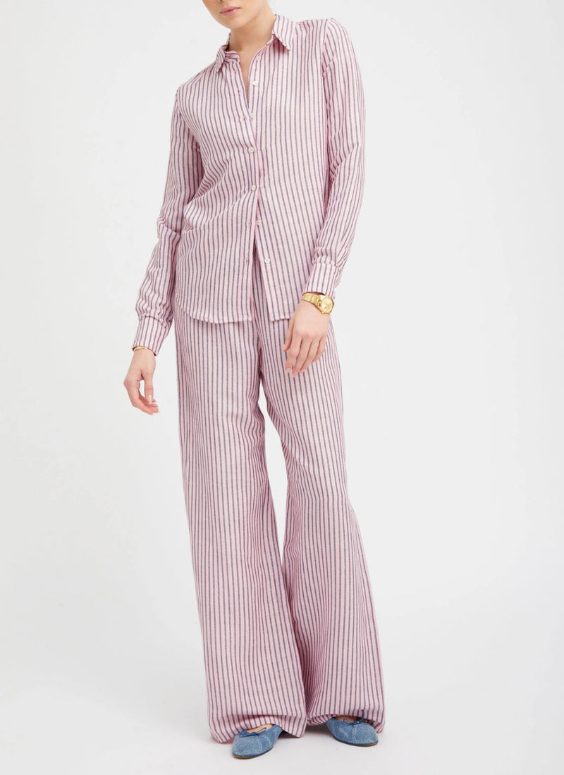 SPRWMN Pink Indigo Striped Linen Easy Pants
