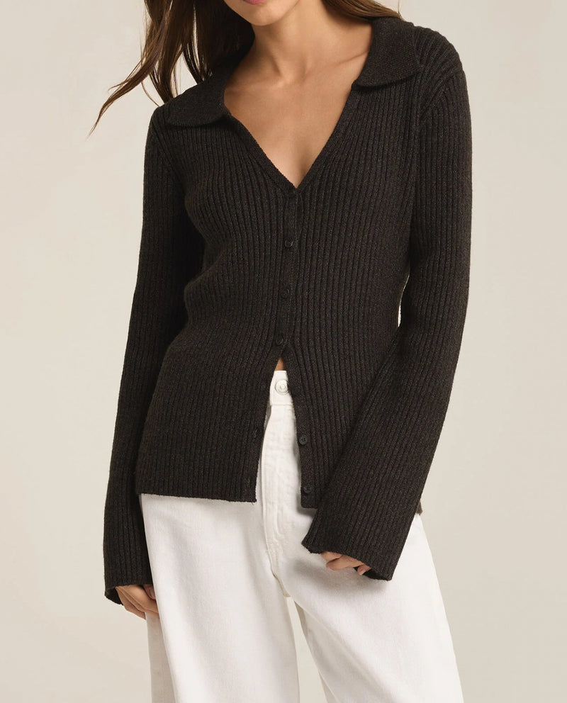 Z Supply Rina Button Up Sweater - Charcoal Heather
