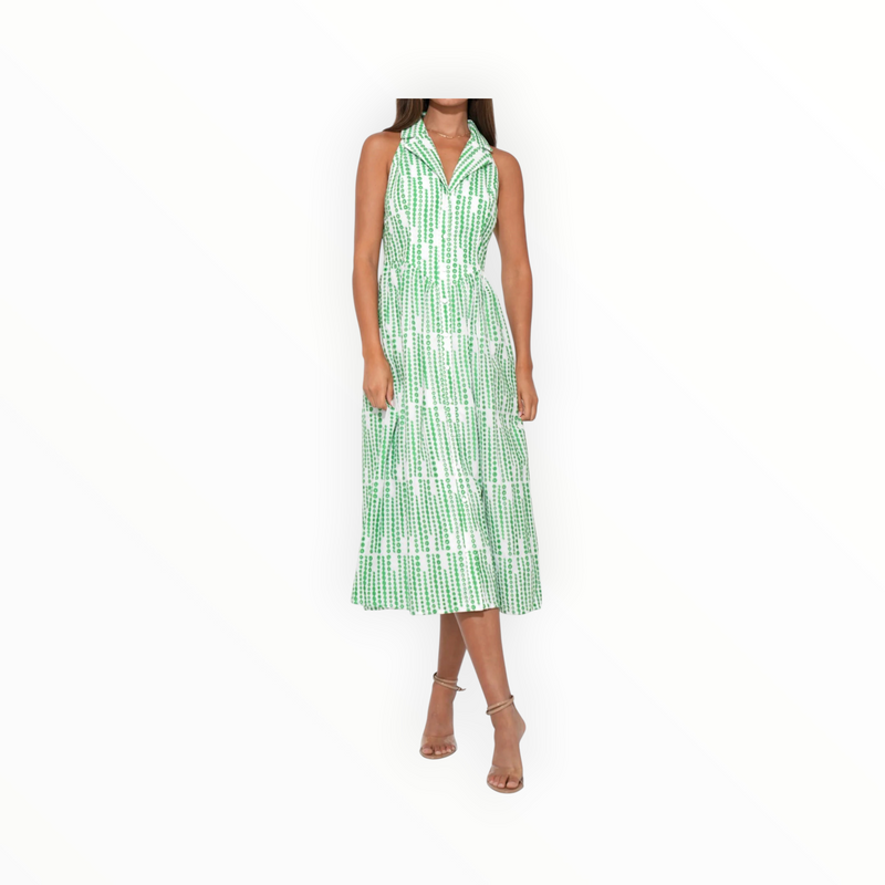 Adelyn Rae Ruby Embroidery Midi Dress - White/Green
