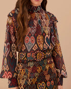 Farm Rio Black Hearts Ikat Blouse