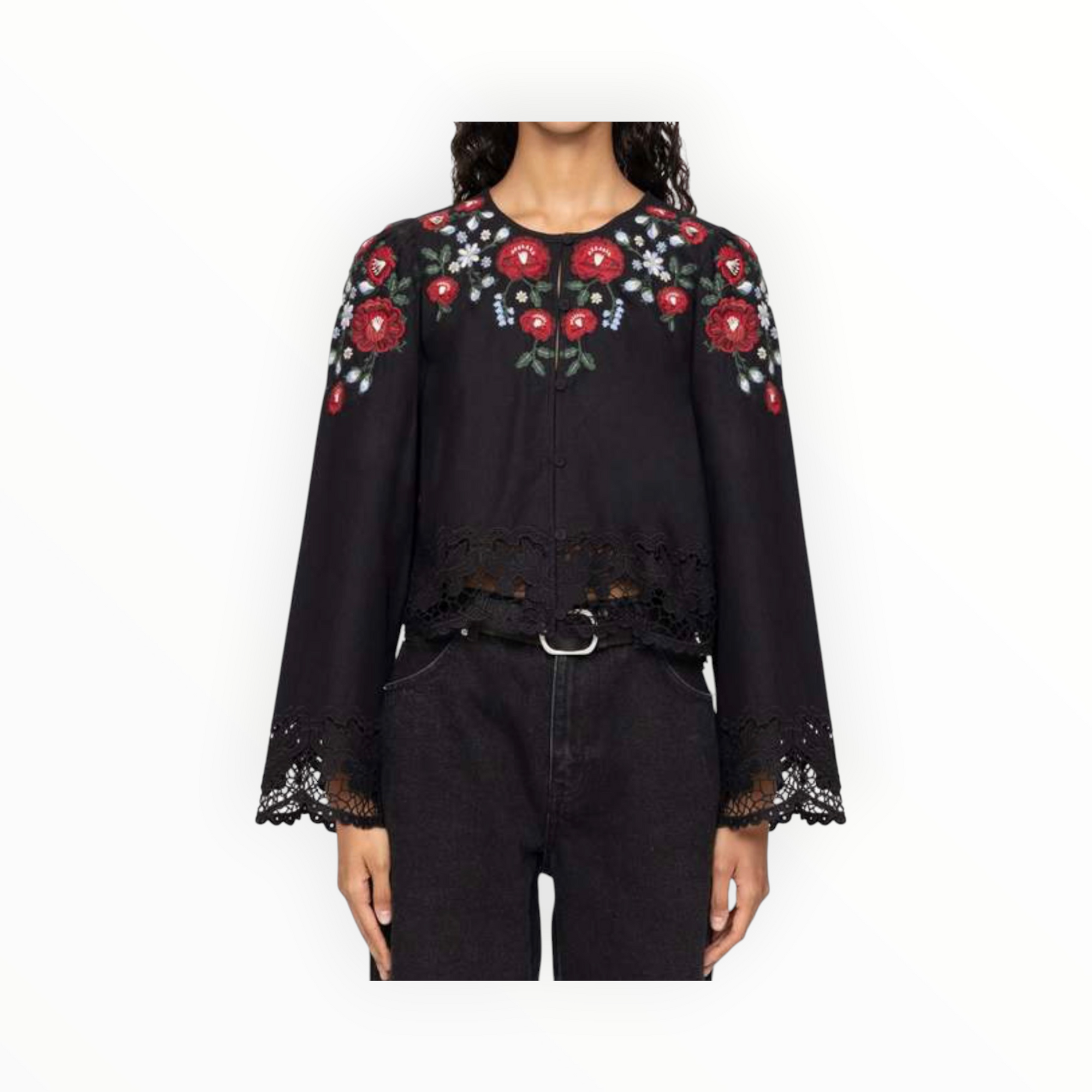 Sea New York Rosaline Embroidery Long Sleeve Top - Black
