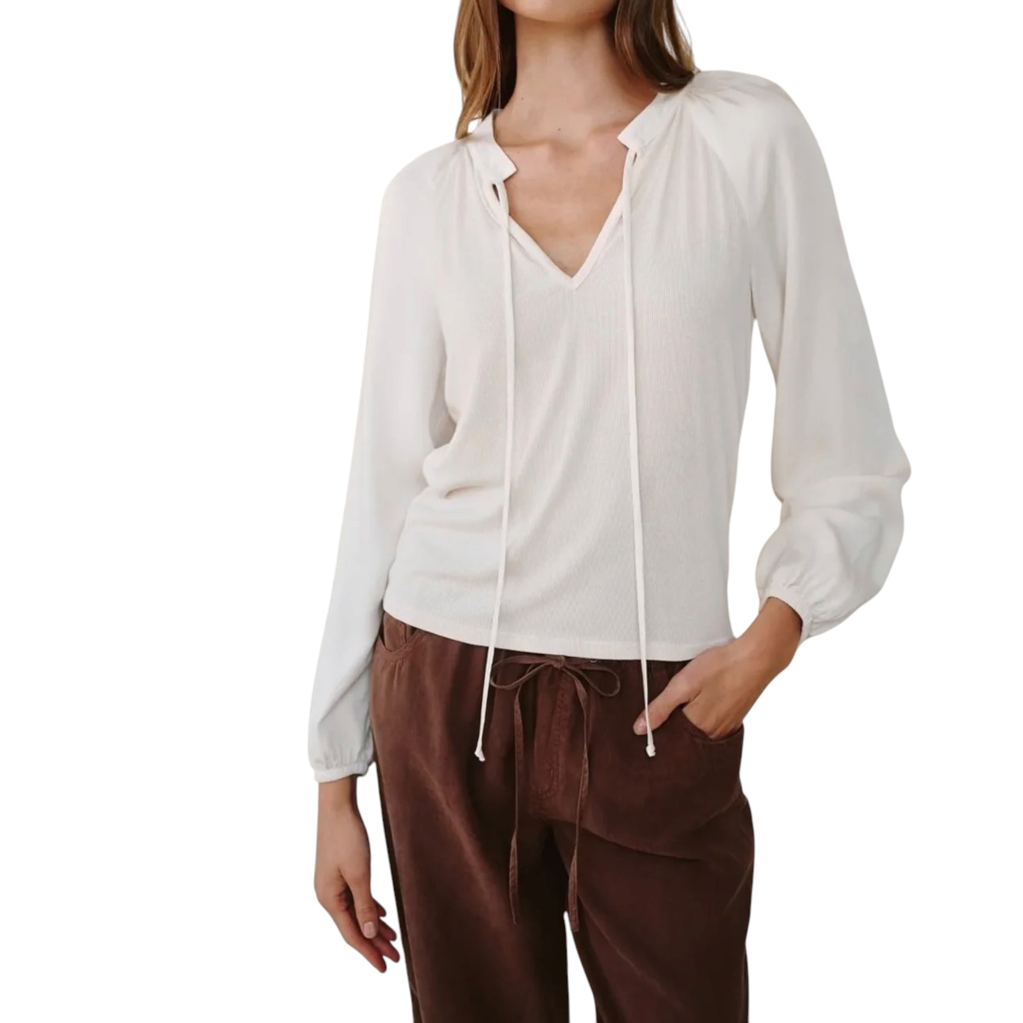 Bella Dahl Raglan Mixed Shirt - Ivory Stone