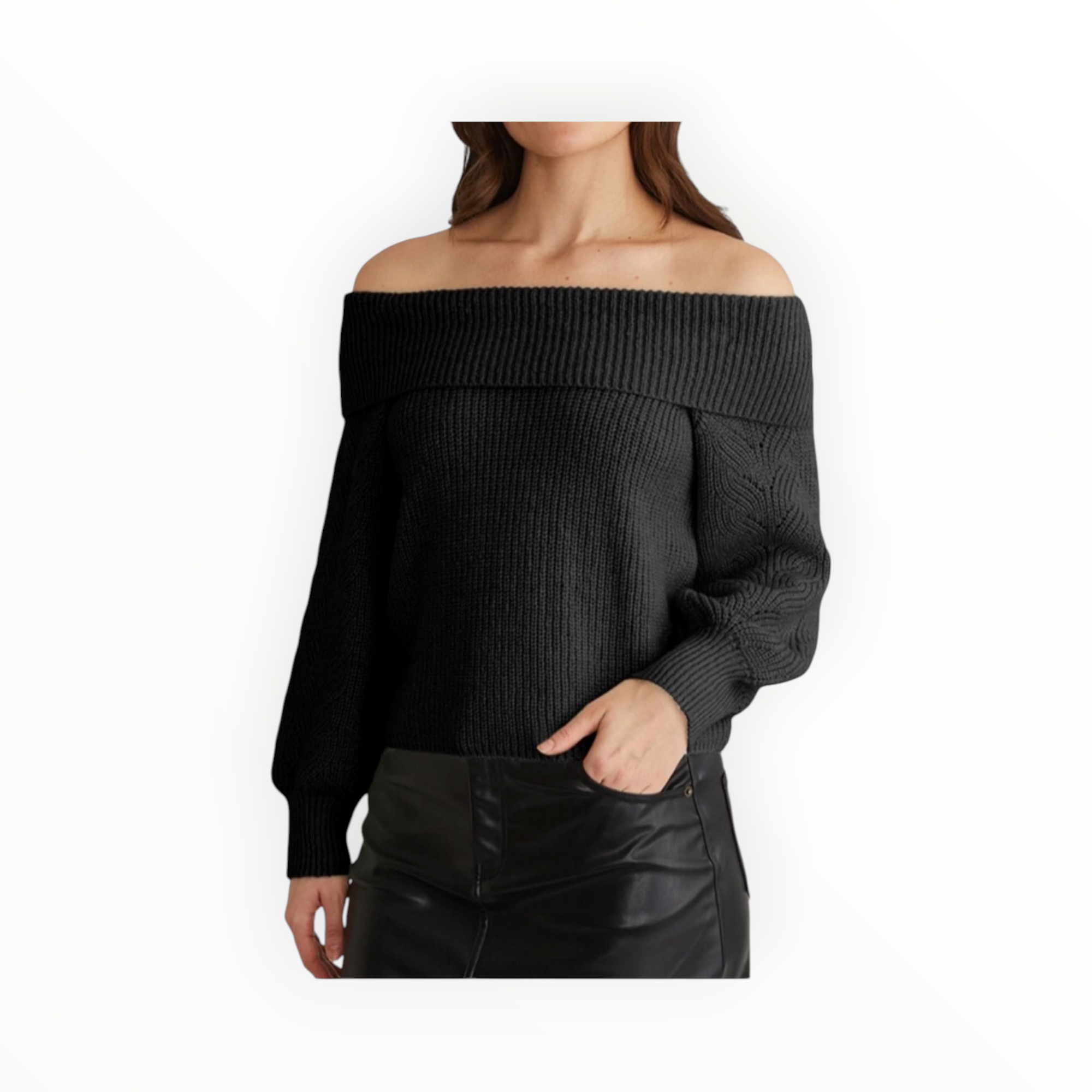 525 Marisa Relaxed Off Shoulder Pullover - Black