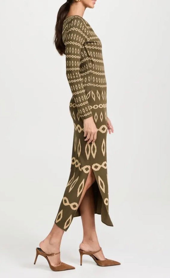 MISA Lainey Dress - Olive Geo Stripe