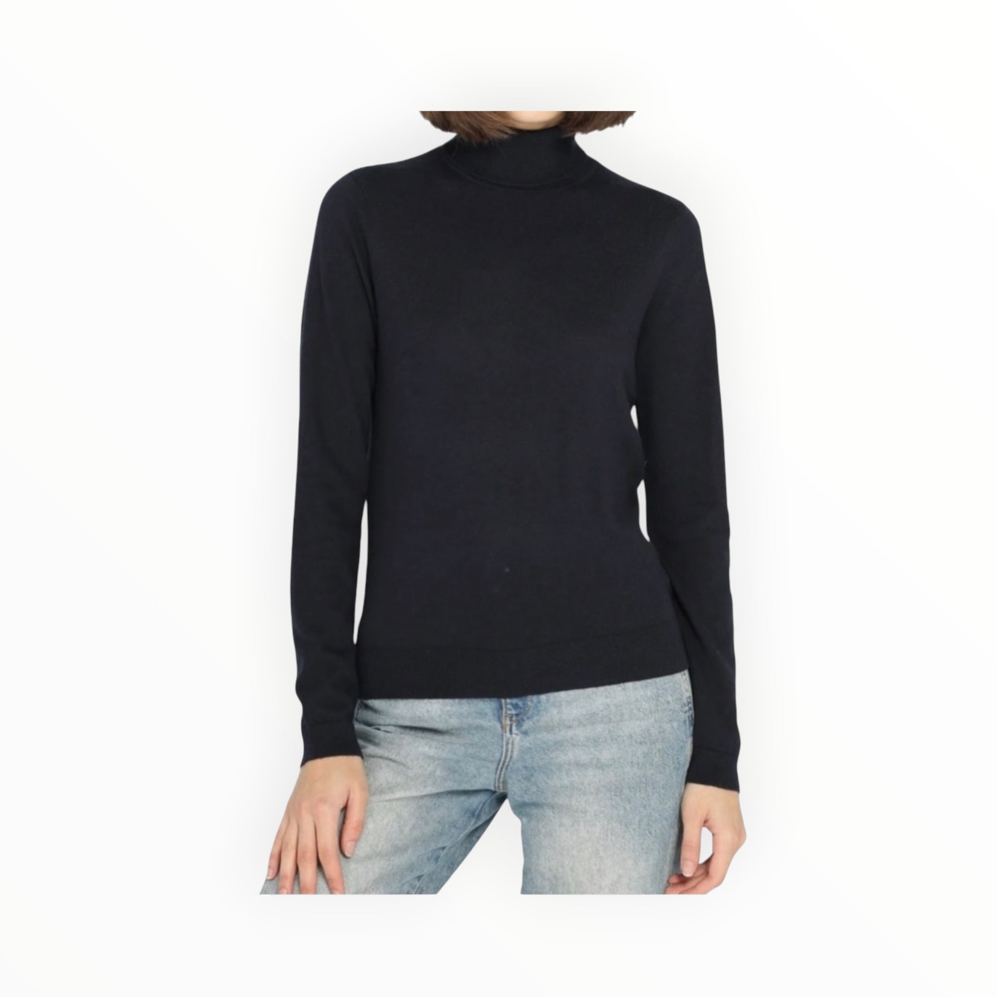 Minnie Rose Supima Cotton Cashmere Long Sleeve Turtleneck - Black
