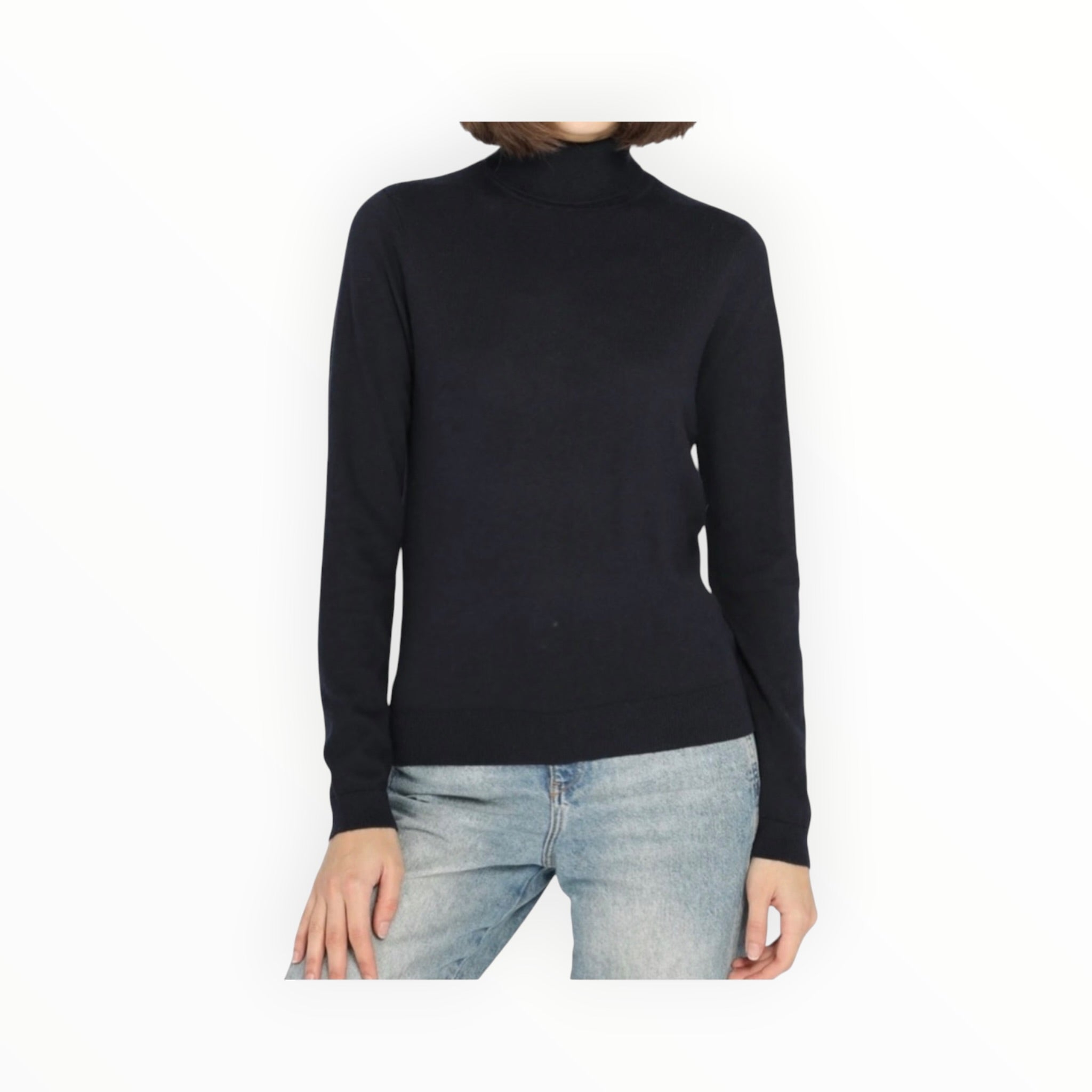 Minnie Rose Supima Cotton Cashmere Long Sleeve Turtleneck - Black
