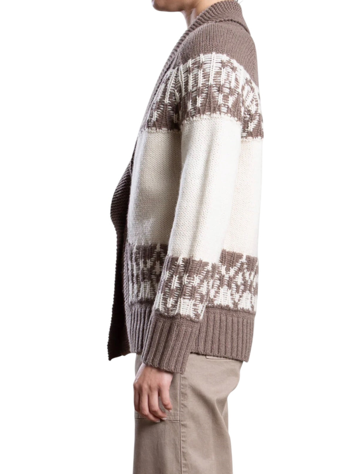 Pharaoh Lawrie Cardigan in Wool Cashmere - Mink/Ivory