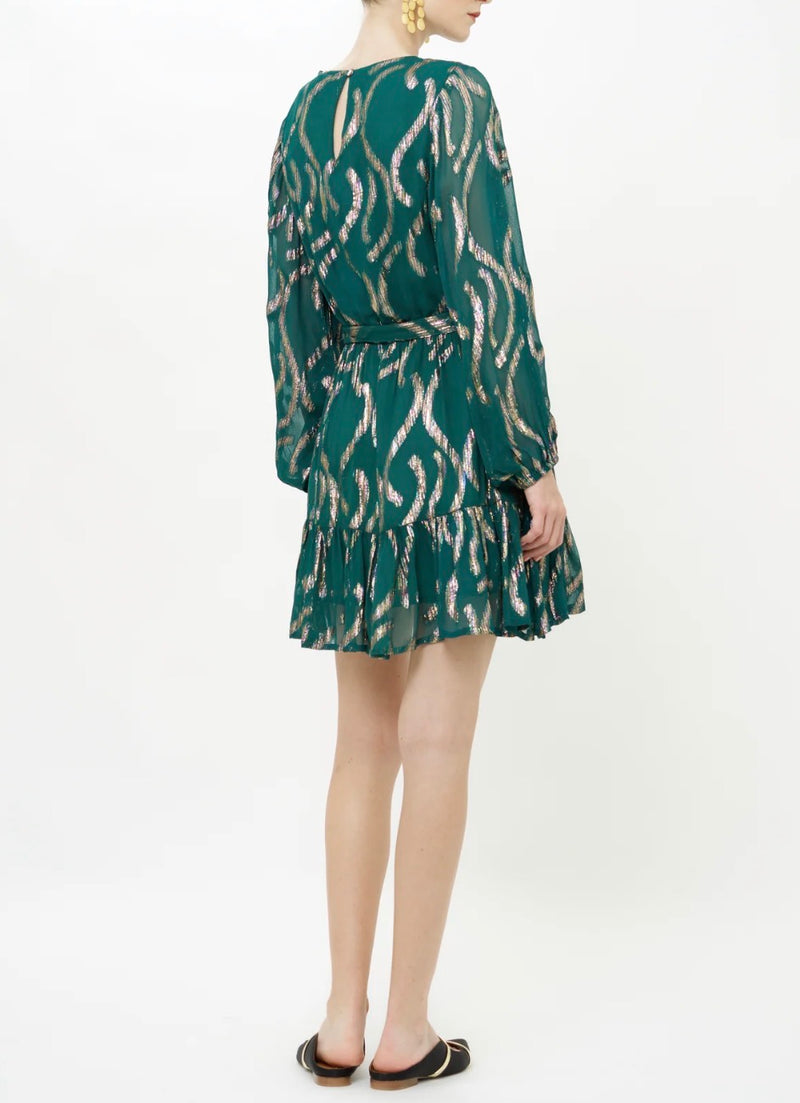 Oliphant Long Sleeve Flirty Short Dress - Borealis Jade
