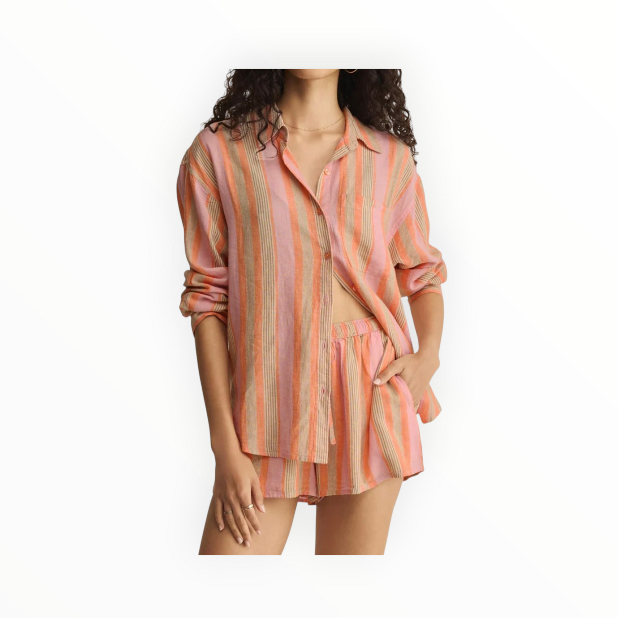 Z Supply The Perfect Striped Linen Button Up - Tiger Lily