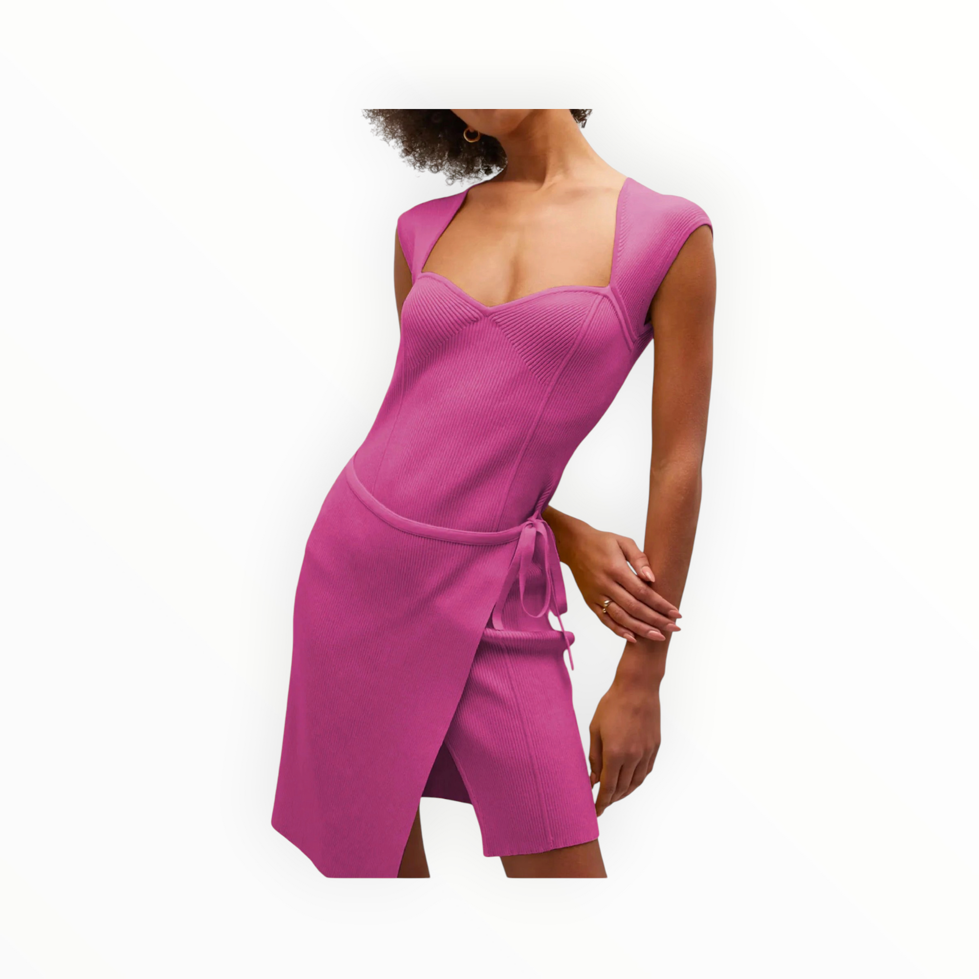 SIMKHAI Covina Compact Rib Mini Wrap Dress - Opera Pink