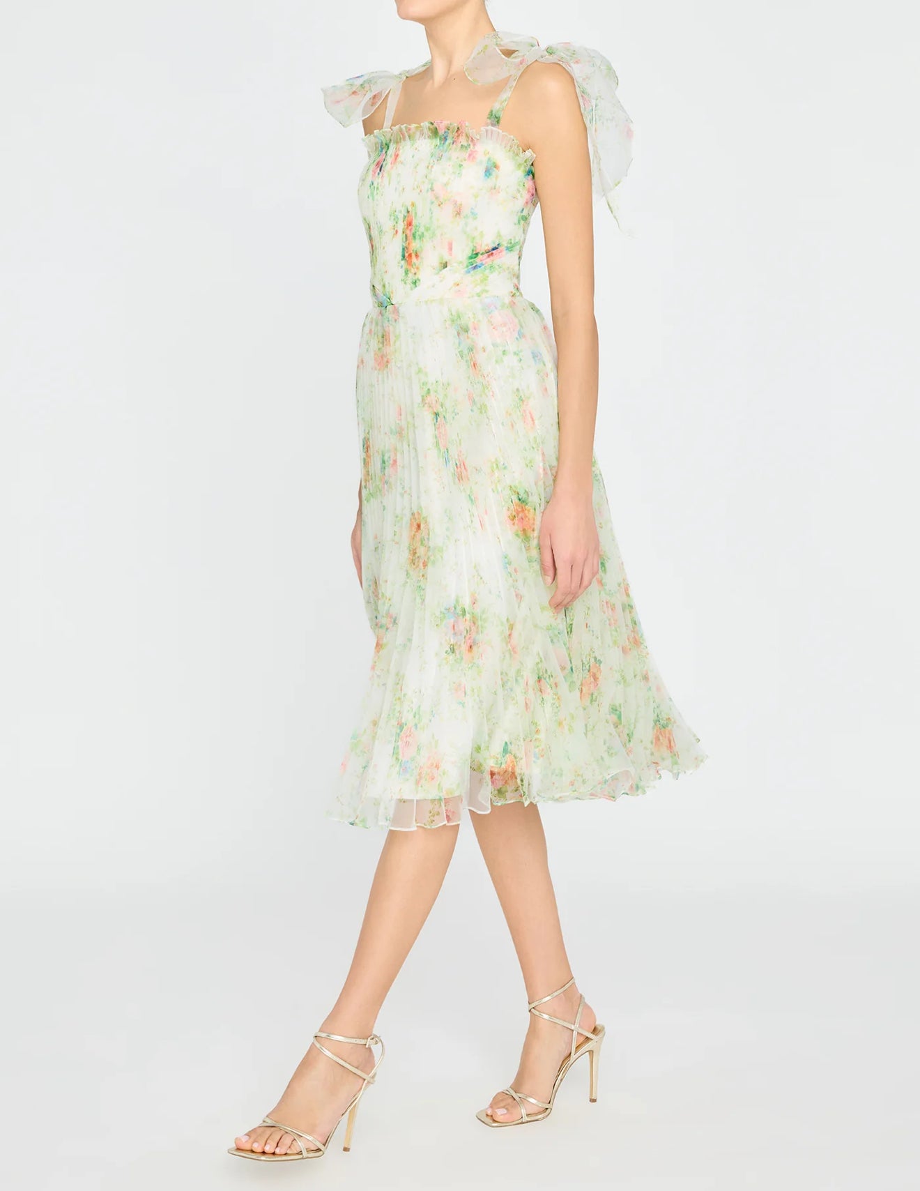 THEIA Betty Pleated Organza Dress - Petite Primrose