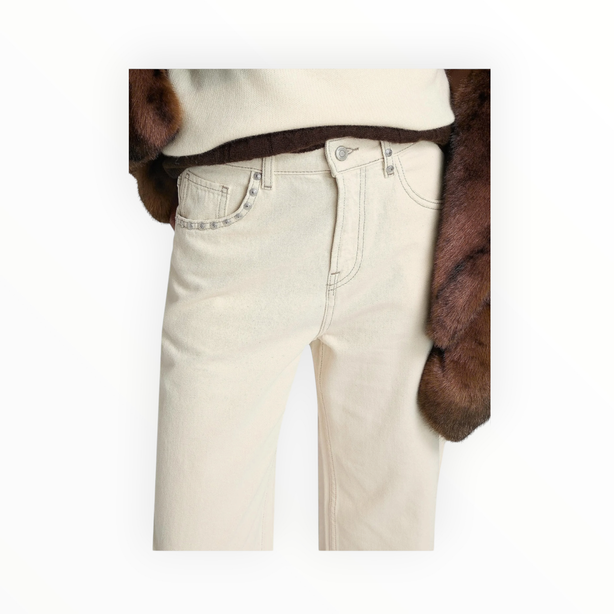 ba&sh Stunner Studden Straight Jeans - Ecru