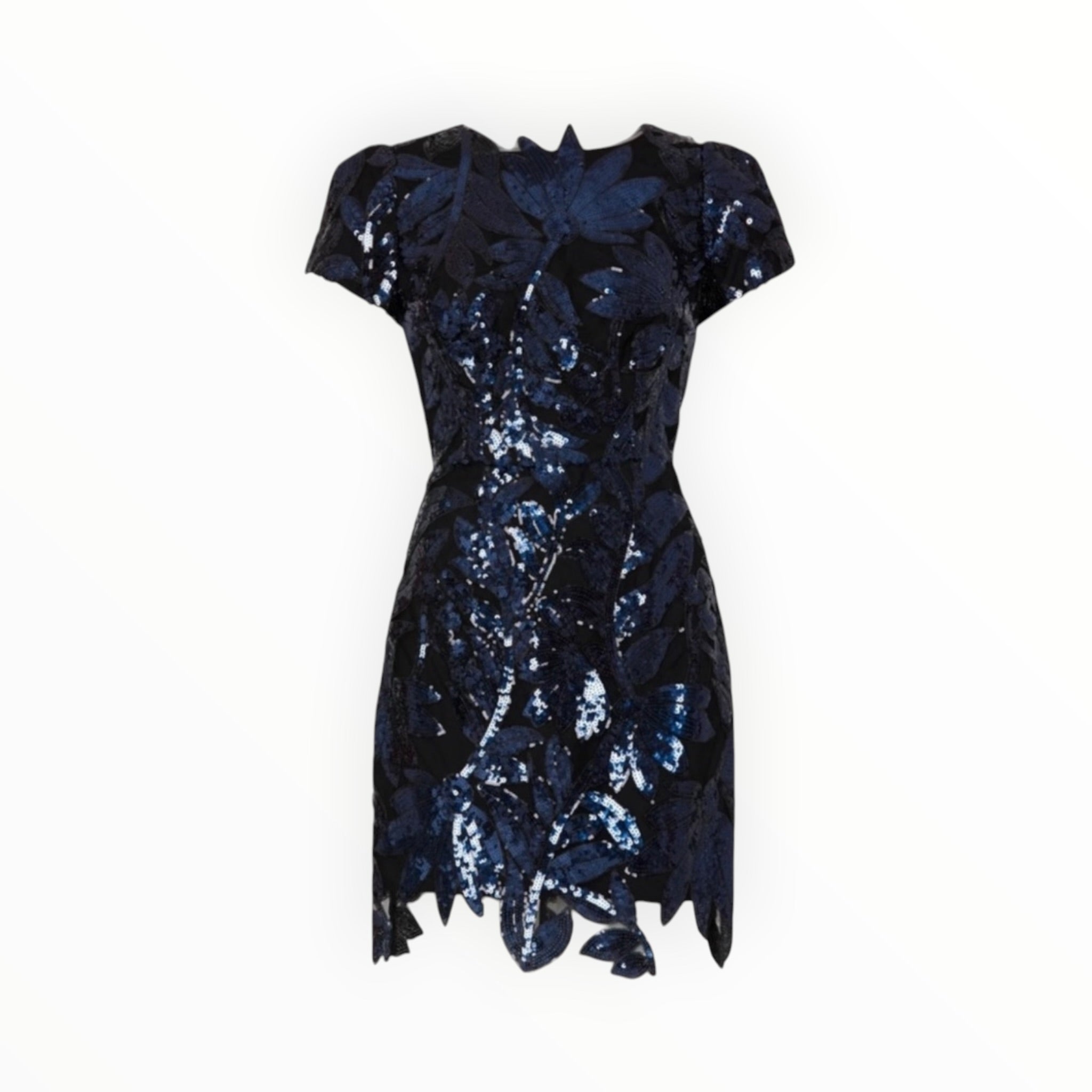 Milly Kyla Floral Sequins Dress - Navy