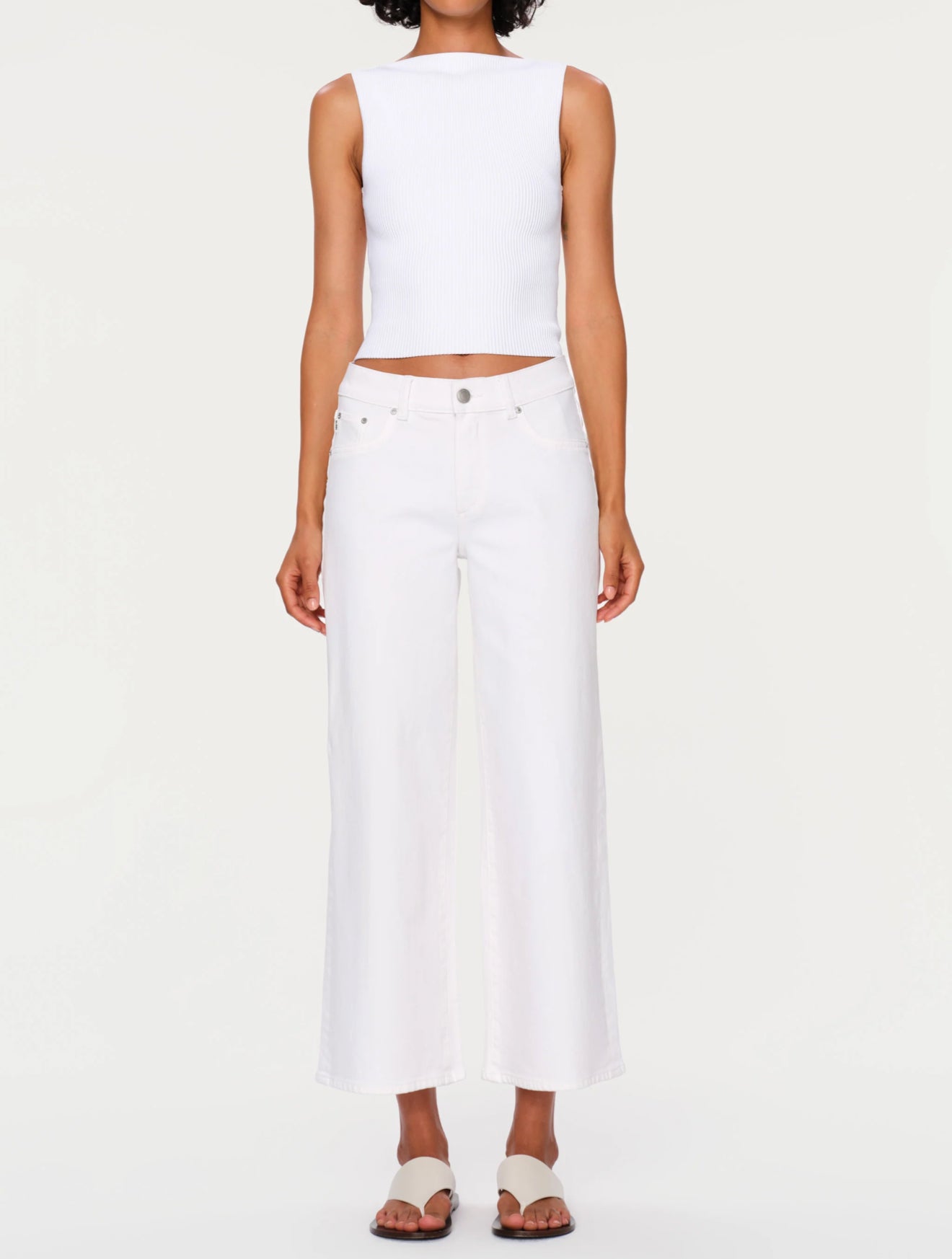 DL1961 Hepburn Wide Leg Mid Rise Ankle Jeans - White