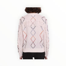 Minnie Rose Cable Corded Fringe Pullover - White Combo
