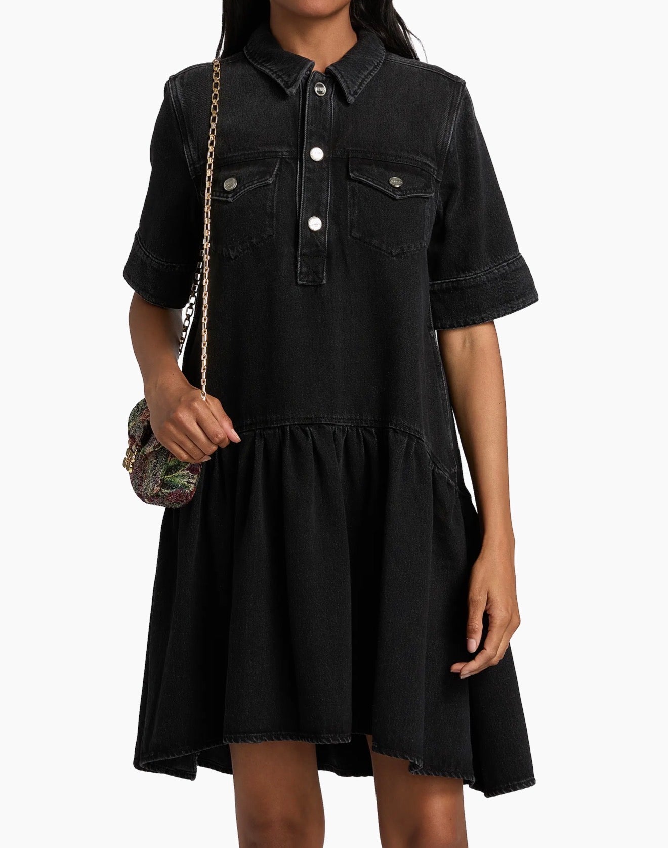 GANNI Soft Rigid Denim Mini Dress - Black Washed