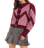 Allison New York Fuzzy Chevron Cardigan - Deep Red